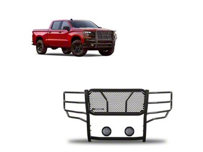 Rugged Heavy Duty Grille Guard with 5.30-Inch Black Round LED Lights; Black (19-21 Silverado 1500; 2022 Silverado 1500 LTD)