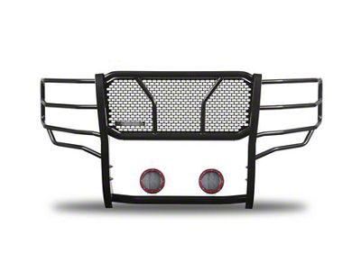 Rugged Heavy Duty Grille Guard with 5.30-Inch Red Round LED Lights; Black (14-18 Silverado 1500 w/o Active Grille Shutters)