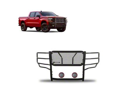 Rugged Heavy Duty Grille Guard with 5.30-Inch Red Round LED Lights; Black (19-21 Silverado 1500; 2022 Silverado 1500 LTD)