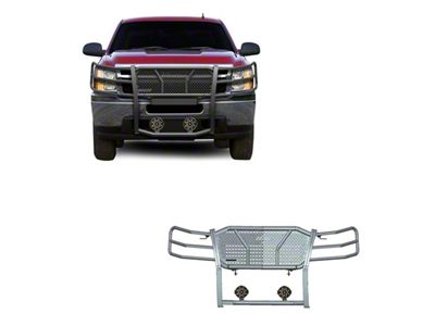 Rugged Heavy Duty Grille Guard with 7-Inch Black Round LED Lights; Black (07-13 Silverado 1500)