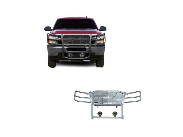 Rugged Heavy Duty Grille Guard with 7-Inch Black Round LED Lights; Black (07-13 Silverado 1500)