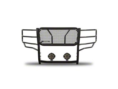 Rugged Heavy Duty Grille Guard with 7-Inch Black Round LED Lights; Black (14-18 Silverado 1500 w/o Active Grille Shutters)