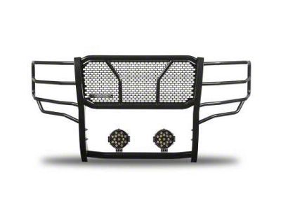 Rugged Heavy Duty Grille Guard with 7-Inch Black Round LED Lights; Black (14-18 Silverado 1500 w/o Active Grille Shutters)