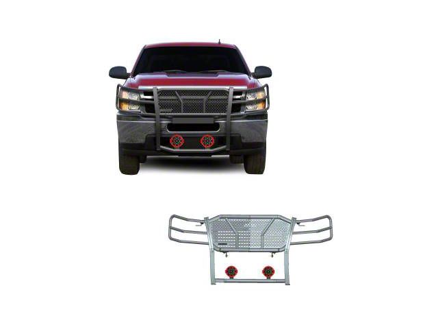Rugged Heavy Duty Grille Guard with 7-Inch Red Round LED Lights; Black (07-13 Silverado 1500)