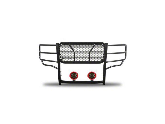 Rugged Heavy Duty Grille Guard with 7-Inch Red Round LED Lights; Black (14-18 Silverado 1500 w/o Active Grille Shutters)