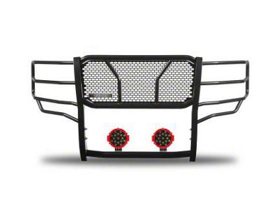Rugged Heavy Duty Grille Guard with 7-Inch Red Round LED Lights; Black (14-18 Silverado 1500 w/o Active Grille Shutters)