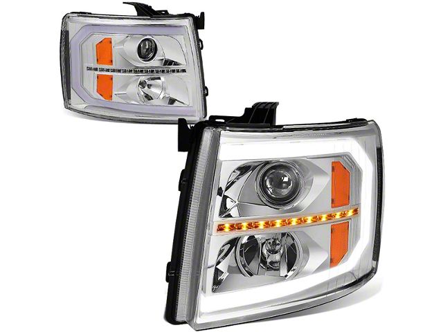 Sequential LED Turn Signal Projector Headlights with Amber Corner Lights; Chrome Housing; Clear Lens (07-13 Silverado 1500)