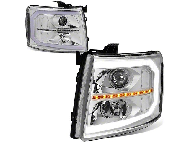 Sequential LED Turn Signal Projector Headlights with Clear Corner Lights; Chrome Housing; Clear Lens (07-13 Silverado 1500)