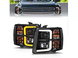 Sequential Light Bar Projector Headlights; Black Housing; Clear Lens (07-13 Silverado 1500)