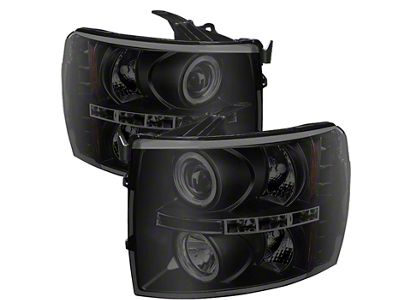 Signature Series LED Halo Projector Headlights; Black Housing; Smoked Lens (07-13 Silverado 1500)