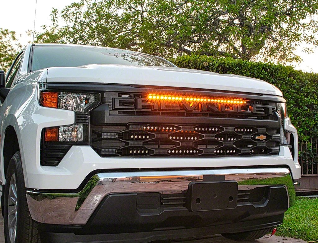 Silverado 1500 Single 30Inch White LED Light Bar with Grille Mounting