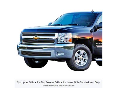 Stainless Steel Billet Upper and Lower Overlay Grilles; Black (07-13 Silverado 1500)
