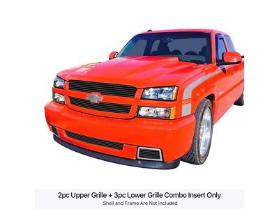 Stainless Steel Billet Upper and Lower Overlay Grilles; Black (03-05 Silverado 1500 SS)