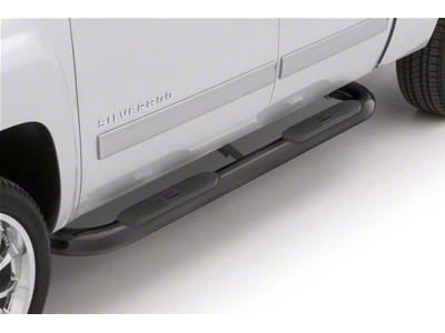 4-Inch Oval Bent Nerf Side Step Bars; Black (19-25 Silverado 1500 Crew Cab)