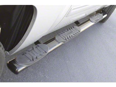 5-Inch Oval Wheel-To-Wheel Nerf Side Step Bars; Polished Stainless (07-18 Silverado 1500 Crew Cab w/ 6.50-Foot Standard Box)
