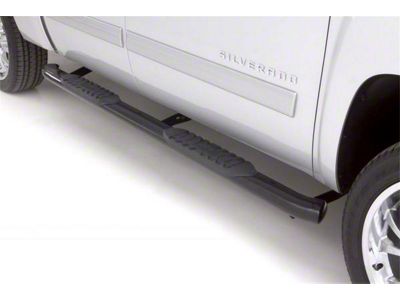 5-Inch Oval Curved Nerf Side Step Bars; Black (07-18 Silverado 1500 Extended/Double Cab)