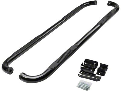 3-Inch Round Side Step Bars; Black (99-18 Silverado 1500 Extended/Double Cab)
