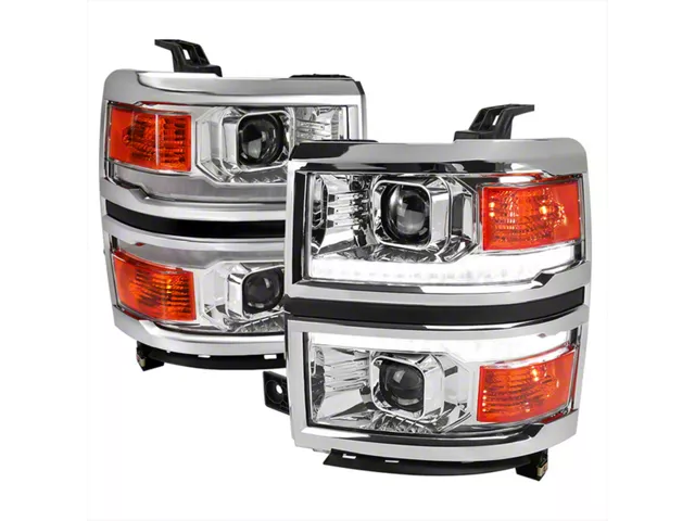 Switchback Sequential LED Bar Projector Headlights; Chrome Housing; Clear Lens (14-15 Silverado 1500)