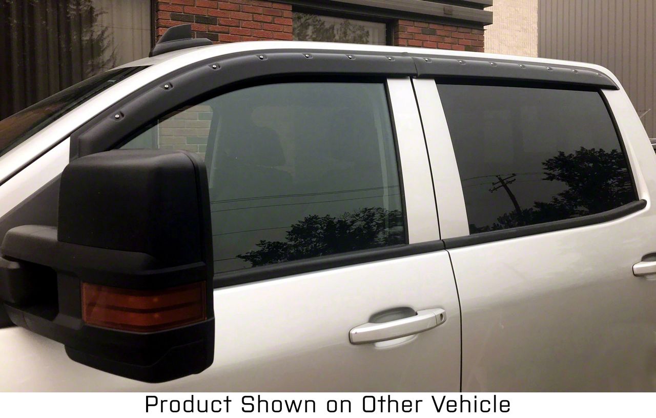 Rain Guards 4-Piece Sun Rain Visors & Wind Guards For 2007-2013 Chevy Silverado Crew Cab - In-Channel Black Polycarbonate Motorcycle Rain Wear - Foto 6