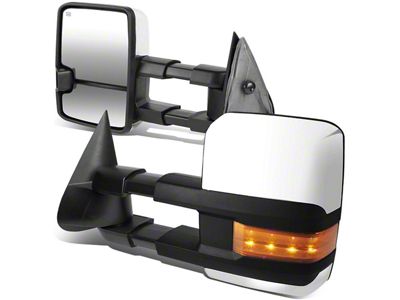 Towing Mirror; Powered; Heated; Amber LED Signal; Chrome; Pair (99-02 Silverado 1500)