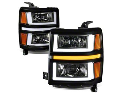 U-Shaped LED DRL Sequential Headlights with Amber Corners; Black Housing; Clear Lens (14-15 Silverado 1500)