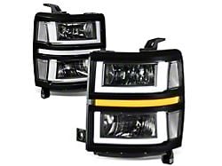 U-Shaped LED DRL Sequential Headlights with Clear Corners; Black Housing; Clear Lens (14-15 Silverado 1500)
