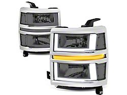 U-Shaped LED DRL Sequential Headlights with Clear Corners; Chrome Housing; Smoked Lens (14-15 Silverado 1500)