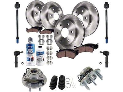 Vented 6-Lug Brake Rotor, Pad, Hub Assembly, Tie Rod, Brake Fluid and Cleaner Kit; Front and Rear (07-13 4WD Silverado 1500 w/ Rear Disc Brakes)