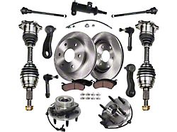 Vented 6-Lug Brake Rotor, Pad, CV Axles, Wheel Hub Assemblies, Idler Arm, Pitman Arm and Tie Rod Kit; Front (99-06 4WD Silverado 1500 w/ Rear Disc Brakes)