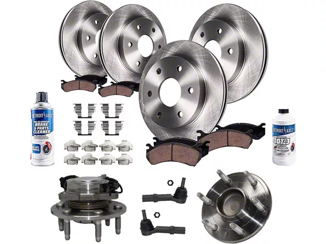 Vented 6-Lug Brake Rotor, Pad, Wheel Hub Assemblies, Brake Fluid, Cleaner and Outer Tie Rod Kit; Front and Rear (08-13 2WD Silverado 1500 w/ Rear Disc Brakes)