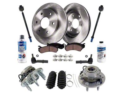 Vented 6-Lug Brake Rotor, Pad, Wheel Hub Assemblies, Brake Fluid, Cleaner and Tie Rod Kit; Front (07-13 4WD Silverado 1500 w/ Rear Disc Brakes)