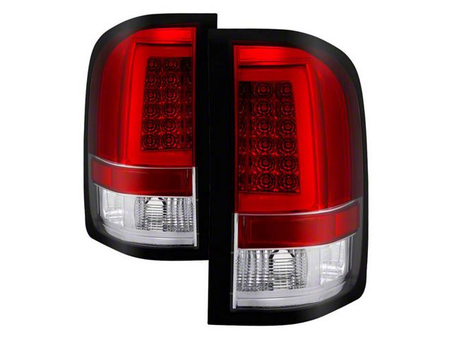 Version 3 Light Bar LED Tail Lights; Chrome Housing; Red/Clear Lens (07-13 Silverado 1500)
