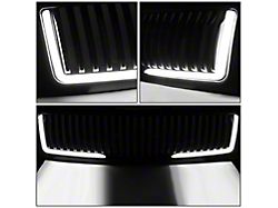 Vertical Slat Style Upper Replacement Grille with L-Pattern LED Light Bar; Black (07-13 Silverado 1500)