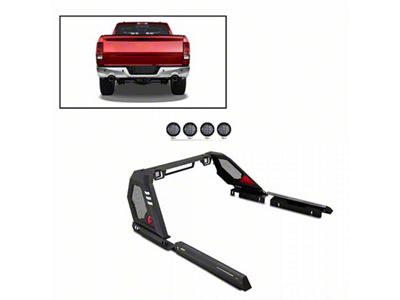 Vigor Roll Bar with 5.30-Inch Black Round Flood LED Lights; Black (07-25 Silverado 1500)