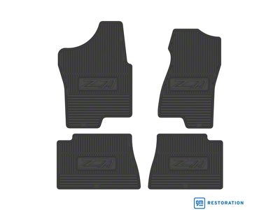 Vintage Rubber Style Front and Rear Floor Mats with Z71 Logo; Black (99-00 Silverado 1500)