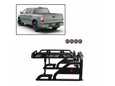 Warrior Roll Bar with 5.30-Inch Red Round Flood LED Lights; Black (01-24 Silverado 1500)