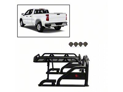 Warrior Roll Bar with 7-Inch Black Round LED Lights; Black (01-24 Silverado 1500)