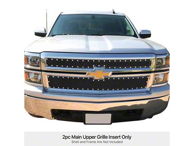 Wire Mesh Rivet Style Upper Overlay Grilles; Black (14-15 Silverado 1500, Excluding Z71)
