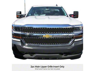 Wire Mesh Rivet Style Upper Overlay Grilles; Black (16-18 Silverado 1500 w/o Z71 Package, Excluding High Country)
