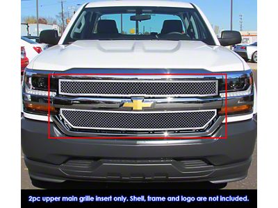 Wire Mesh Upper Overlay Grilles; Polished (16-18 Silverado 1500 w/o Z71 Package, Excluding High Country)