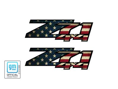 Z71 4x4 Decal; American Flag Distressed (07-13 Silverado 1500)