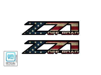Z71 Off Road Decal; American Flag Distressed (99-06 Silverado 1500)