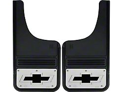 12-Inch x 23-Inch Mud Flaps with Black Bowtie Logo; Front or Rear (Universal; Some Adaptation May Be Required)