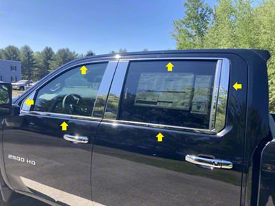 12-Piece Window Trim Package; Stainless Steel (20-24 Silverado 2500 HD Crew Cab)