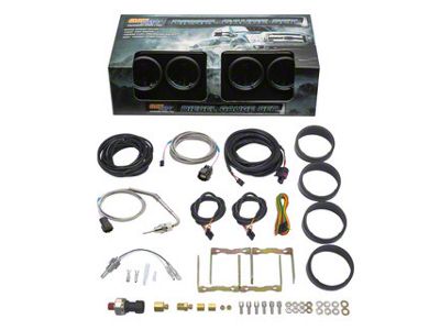 4-Gauge Diesel Truck Set; 60 PSI Boost/2400-Degree Pyrometer EGT/Transmission Temperature/100 PSI Fuel Pressure; Tinted 7 Color (Universal; Some Adaptation May Be Required)