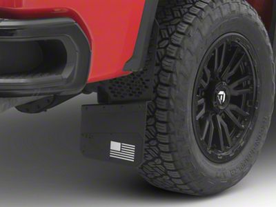 REK-mesh X Merica Universal Offset Standard 12-Inch Wide Mud Flaps with White Logo; Front or Rear (Universal; Some Adaptation May Be Required)