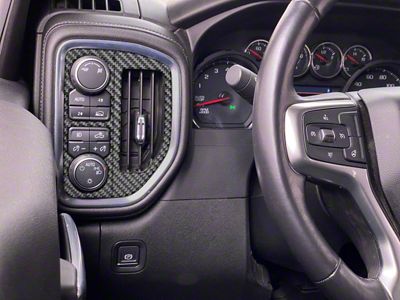 A/C Vent and Headlight Control Accent Trim; Matte Domed Carbon Fiber (20-25 Silverado 2500 HD)