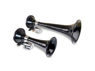 ABS Dual Air Horn with Dual Vortex 4 Solenoid Valve; Black (Universal; Some Adaptation May Be Required)