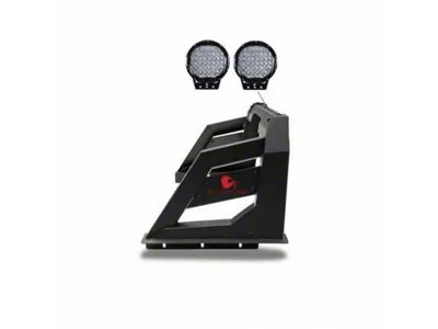 Armour Roll Bar with 9-Inch Black Round LED Lights; Black (01-25 Silverado 2500 HD)