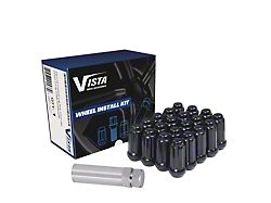 Black Acorn Spline Lug Nuts for Aftermarket Wheels; M14x1.5; Set of 32 (01-26 Silverado 2500 HD)
